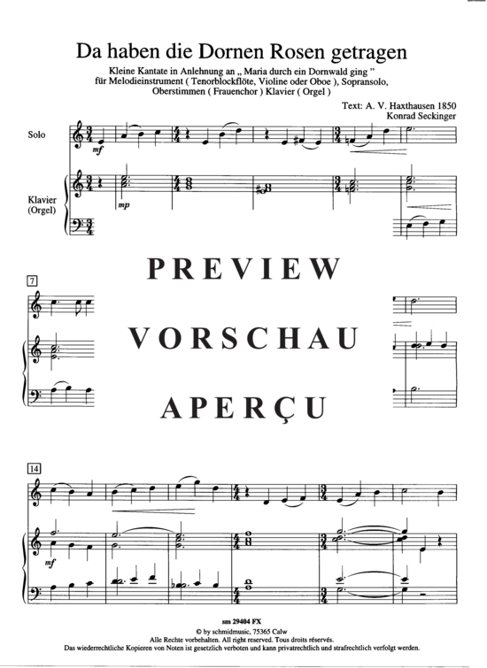 Product gallery: Page 3 of 7 Da haben die Dornen Rosen getragen , , (female choir, soprano solo, melody instrument + piano)