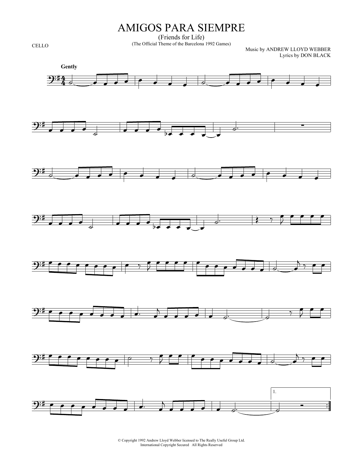 Produktgalerie: Seite 1 von 1 Amigos Para Siempre (Friends For Life), Andrew Lloyd Webber, Violoncello