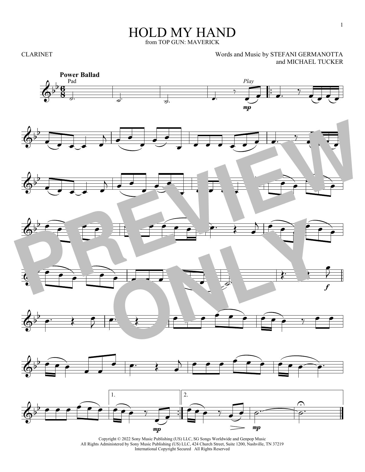 Product gallery: Page 1 of 1 Hold My Hand (from Top Gun: Maverick), Lady Gaga