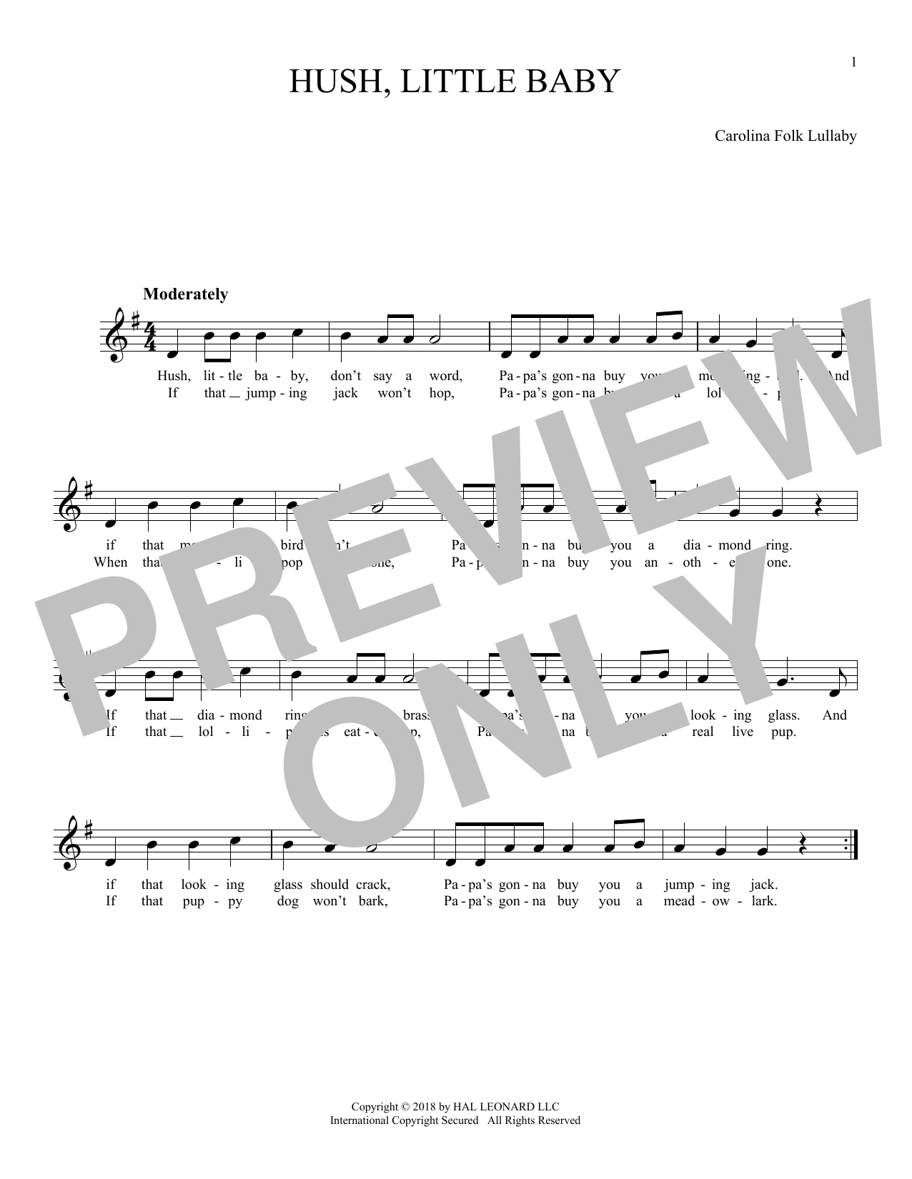 Product gallery: Page 1 of 1 Hush, Little Baby, Carolina Folk Lullaby