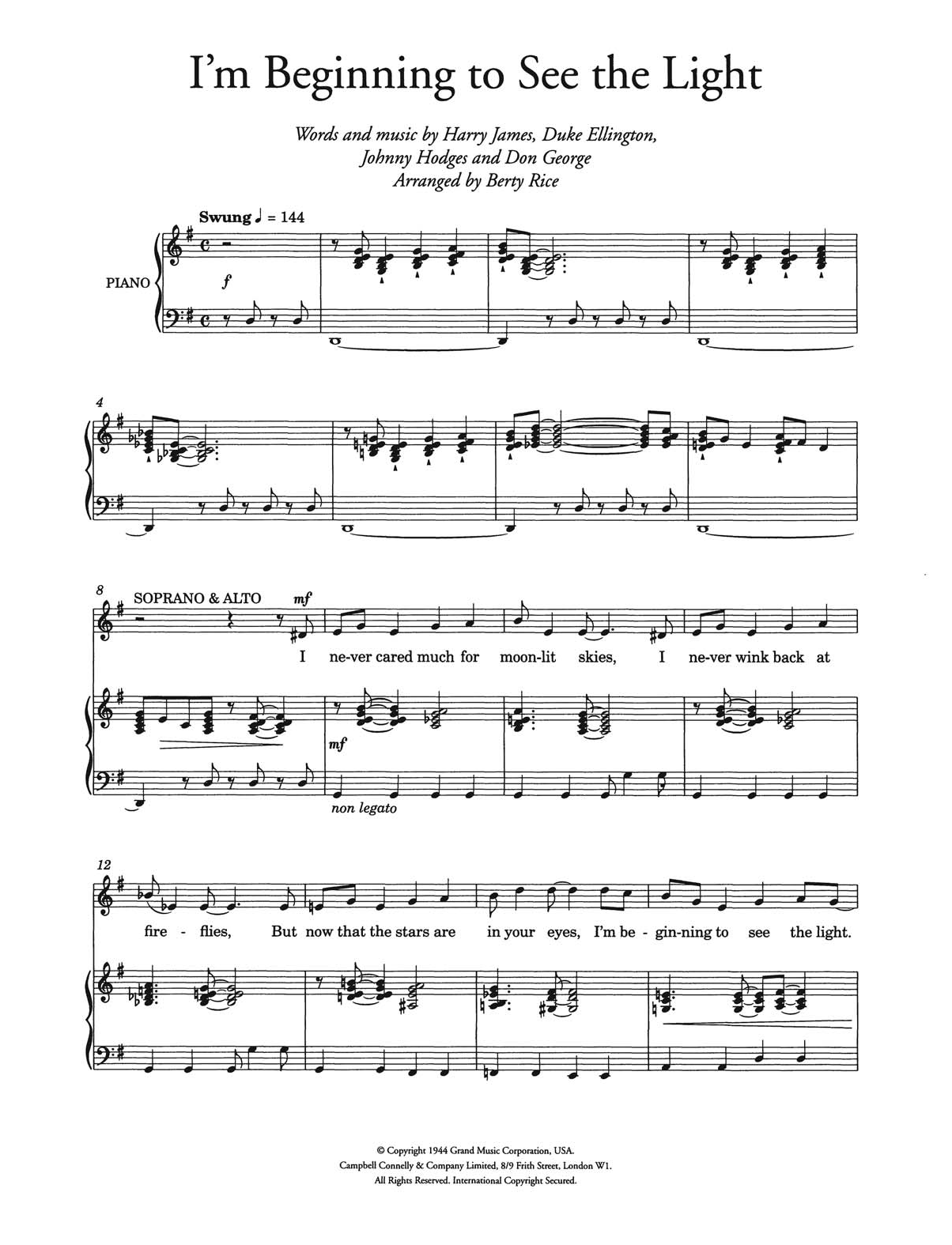 Product picture to: I'm Beginning To See The Light (arr. Berty Rice)