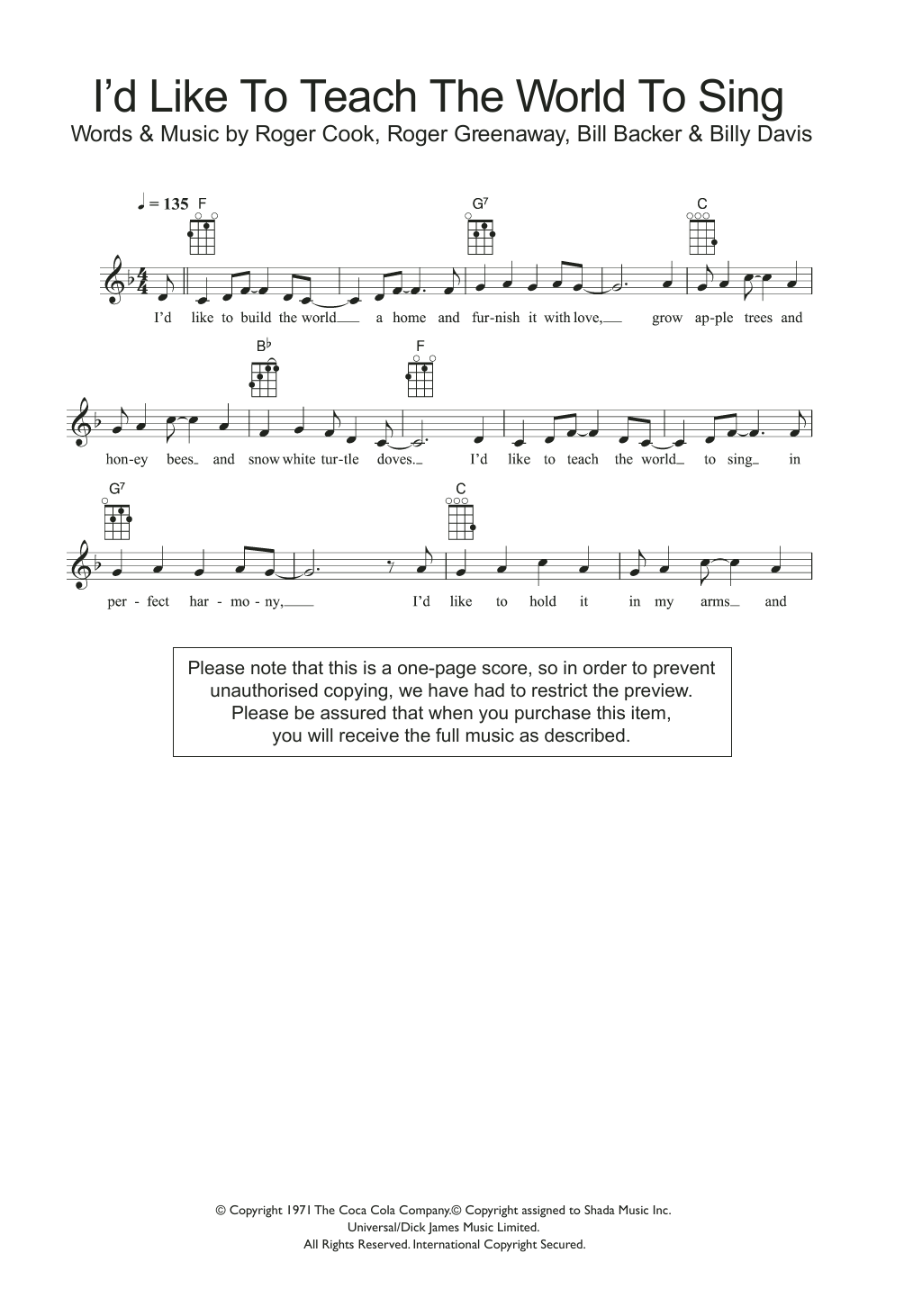 Product gallery: Page 1 of 1 I'd Like To Teach The World To Sing, The New Seekers