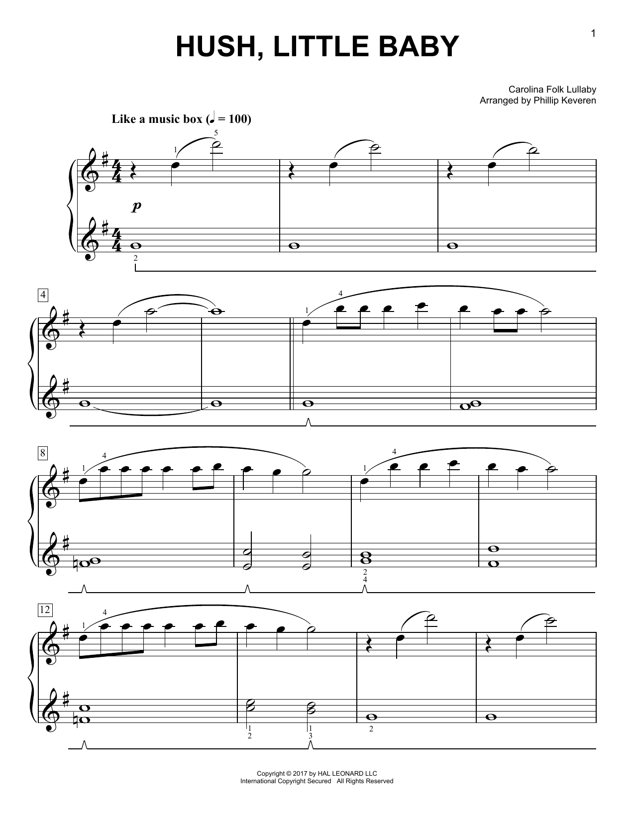 Product picture to: Hush, Little Baby [Classical version] (arr. Phillip Keveren)