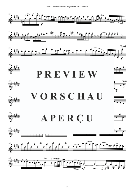 Product gallery: Page 6 of 11 Concerto No.2 in E-Dur BWV 1042, , String Quartet - Individual Parts