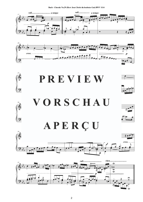 Produktgalerie: Seite 3 von 3 Choral No.29 in F-Moll (Herr Jesu Christ du hochstes Gut) BWV 1114, , Klavier Solo