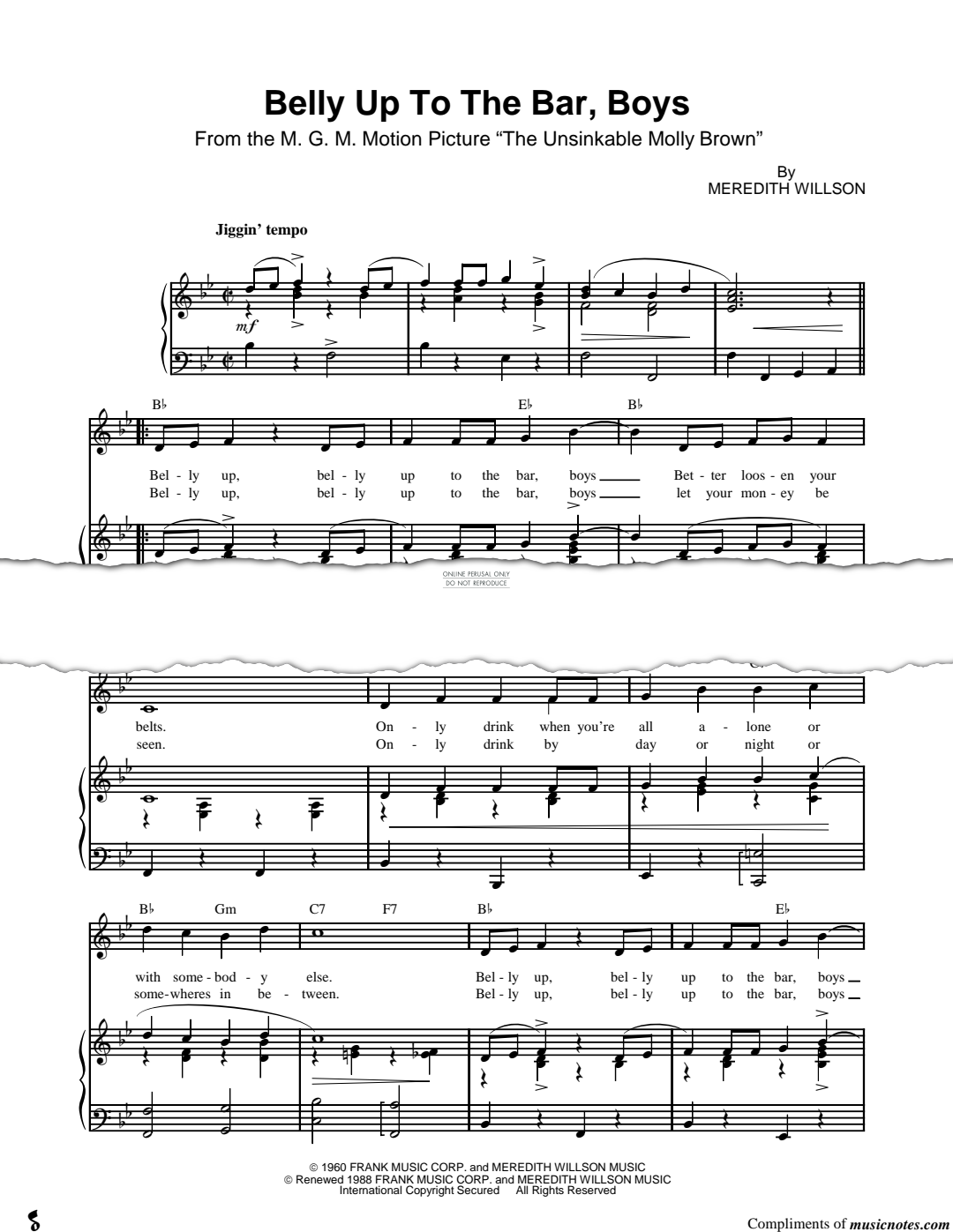 Produktgalerie: Seite 1 von 1 Belly Up To The Boys, Meredith Willson, Gesang, Klavier