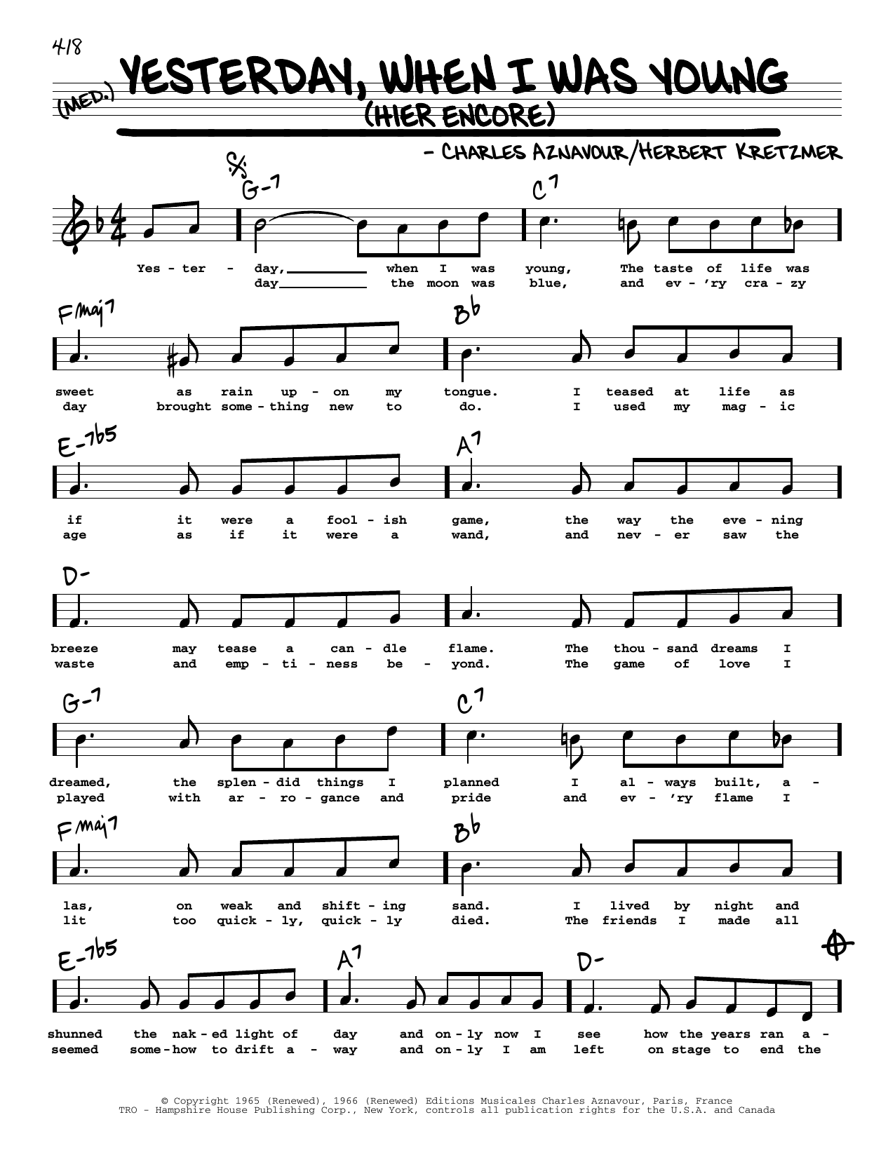 Produktbild zu: Yesterday, When I Was Young (Hier Encore) (High Voice)