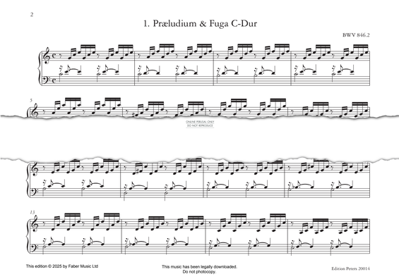 Produktgalerie: Seite 1 von 1 Præludium & Fuga C-Dur, C major, BWV 846.2, Johann Sebastian Bach, Klavier