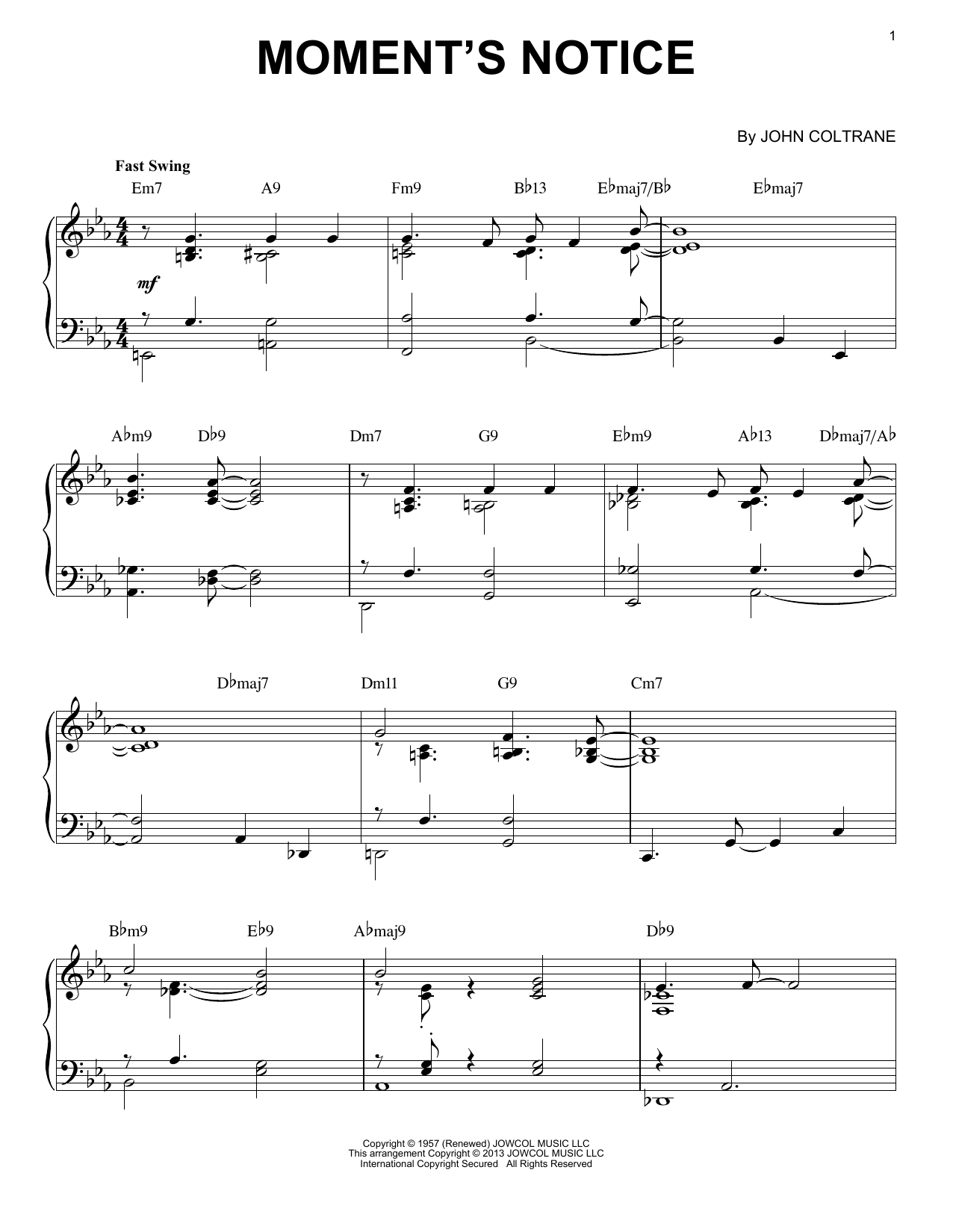 Product gallery: Page 1 of 1 Moment's Notice (arr. Brent Edstrom), John Coltrane