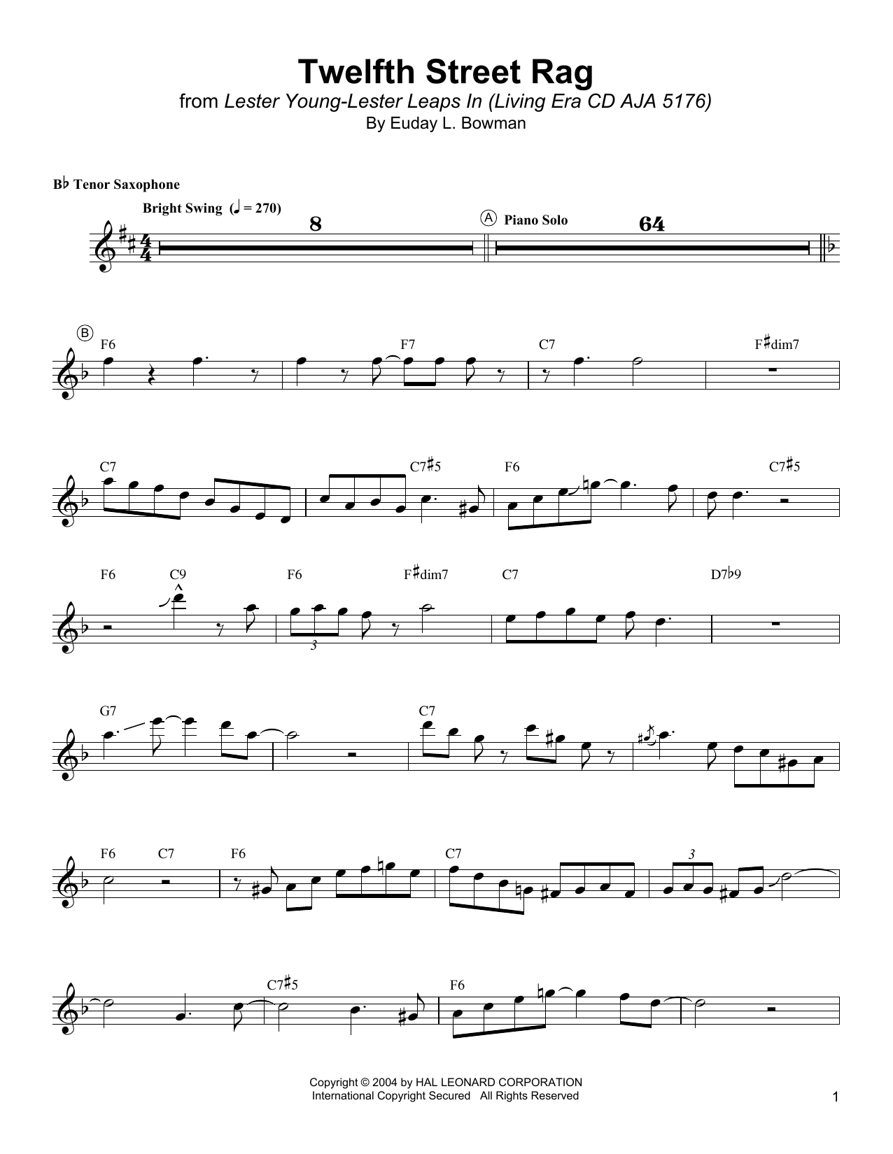 Product gallery: Page 1 of 1 Twelfth Street Rag, Lester Young