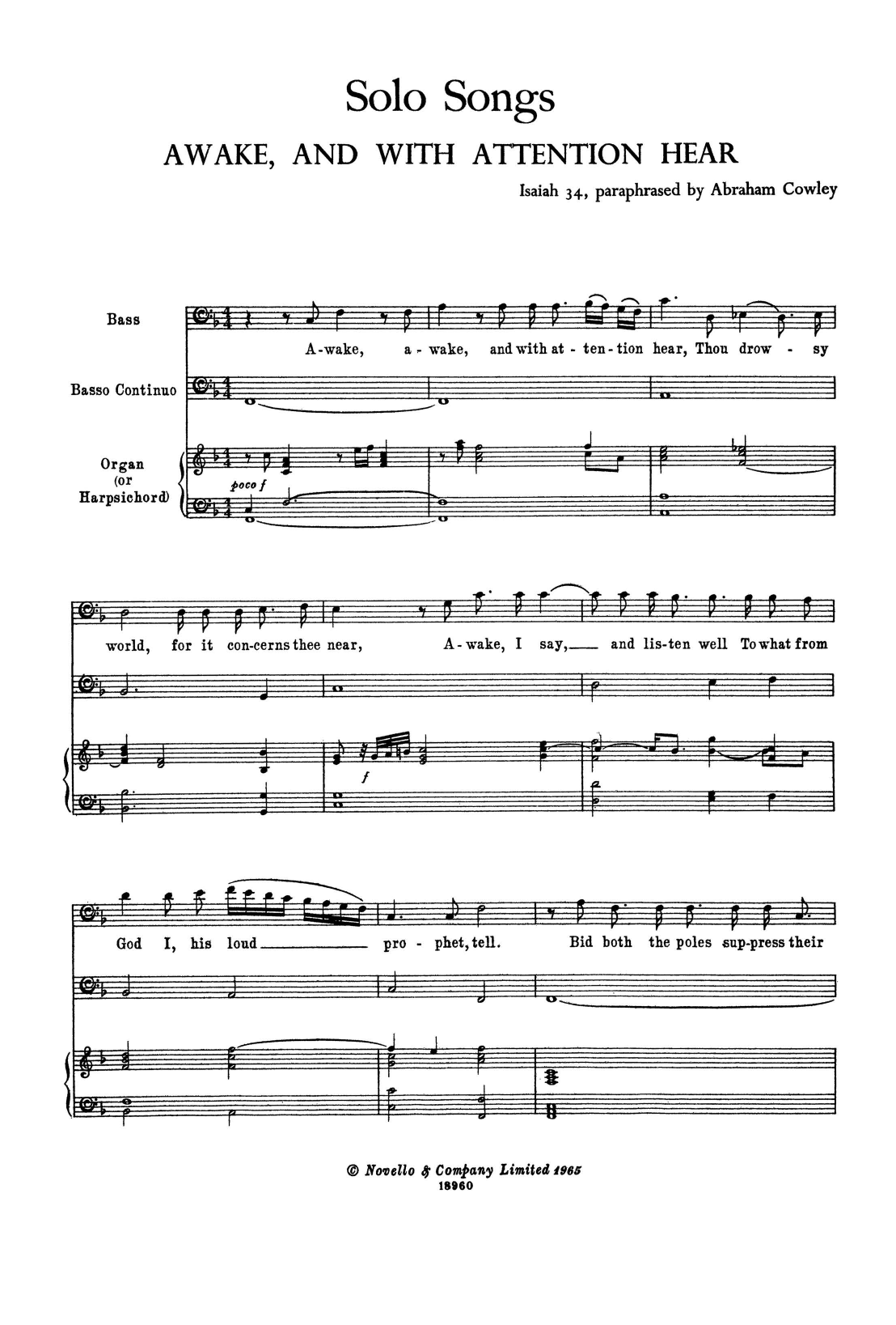 Produktbild zu: Awake, and with Attention Hear (for Voice, Bass Continuo and Harpsichord)