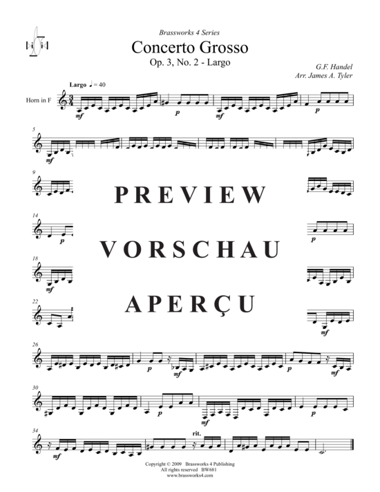 Produktgalerie: Seite 7 von 10 Concerto Grosso, Largo, , (2xTrompete in B, Horn in F, Posaune)