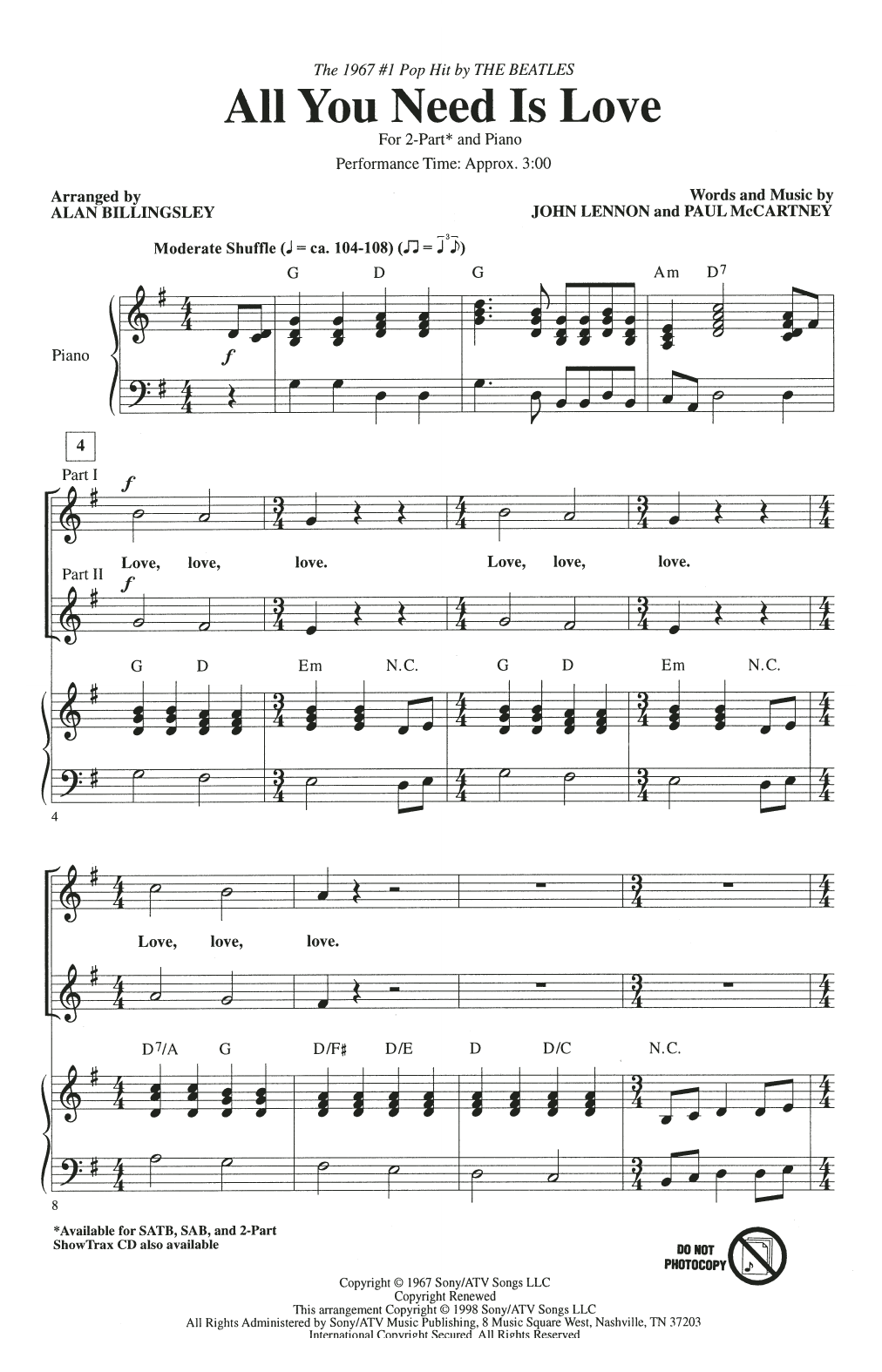 Produktbild zu: All You Need Is Love (arr. Alan Billingsley)