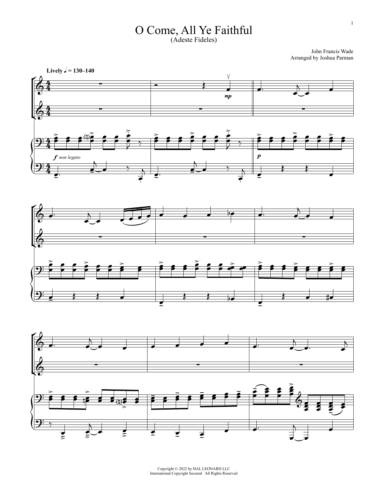 Product gallery: Page 1 of 1 O Come, All Ye Faithful (for Violin Duet and Piano), John Francis Wade