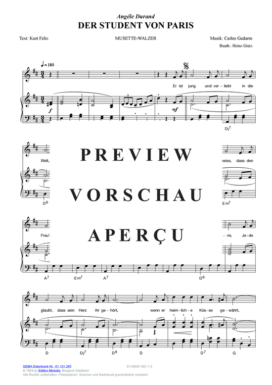 Produktgalerie: Seite 3 von 3 Der Student von Paris , Durand, Angele, Klavier und Gesang