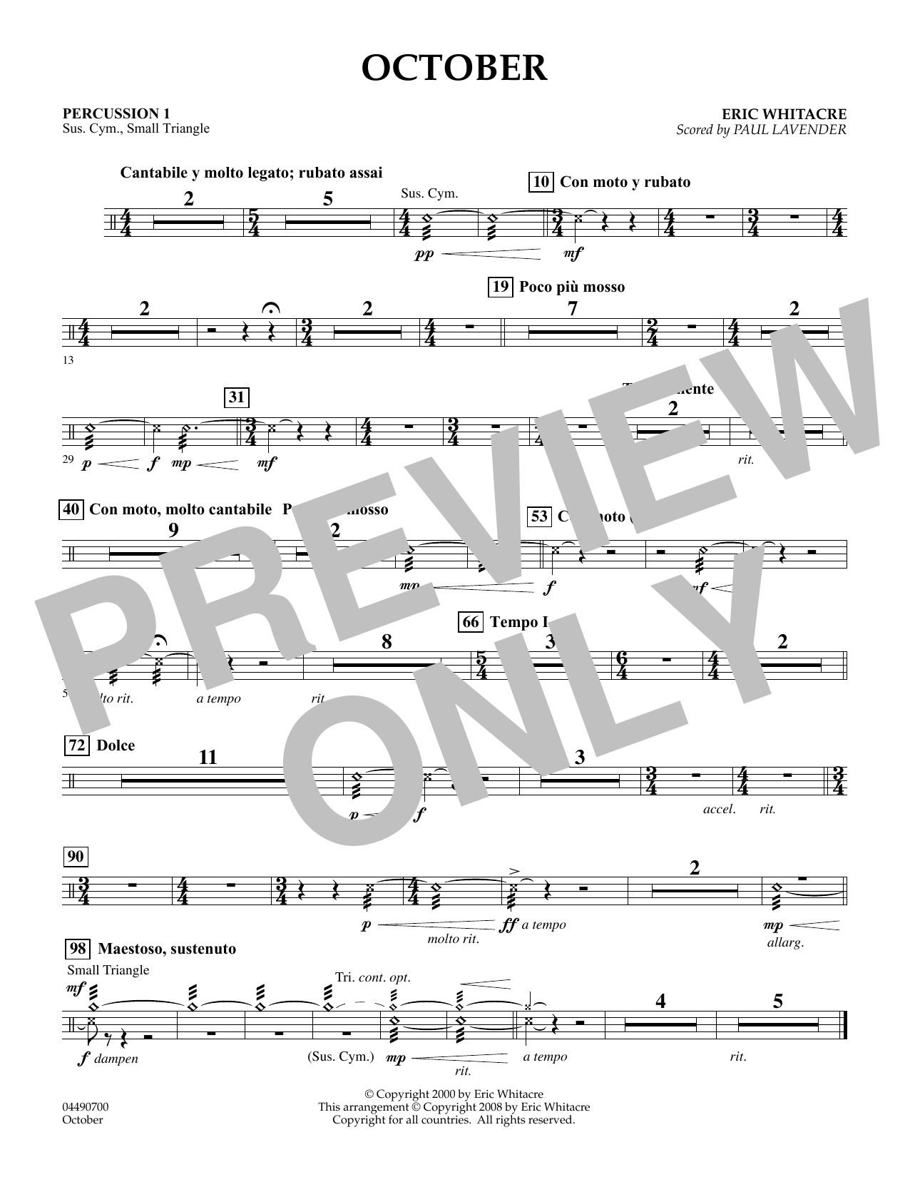 Product gallery: Page 1 of 1 October - Percussion 1 (arr. Paul Lavender), Eric Whitacre