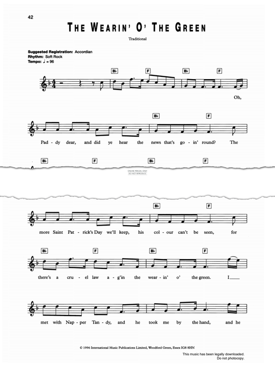 Produktgalerie: Seite 1 von 1 The Wearing O' The Green, Irish Traditional, Gesang, Gitarre, Keyboard