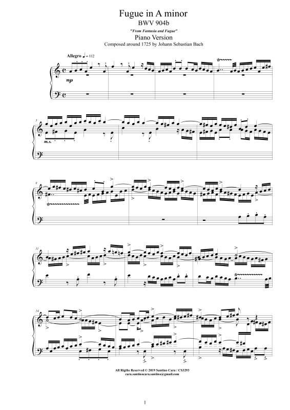 Produktbild zu: Fuge in A-Moll BWV 904bJohann Sebastian Bach