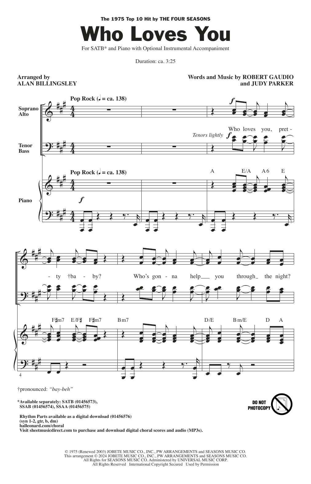 Produktgalerie: Seite 1 von 1 Who Loves You (arr. Alan Billingsley), The Four Seasons, Chor