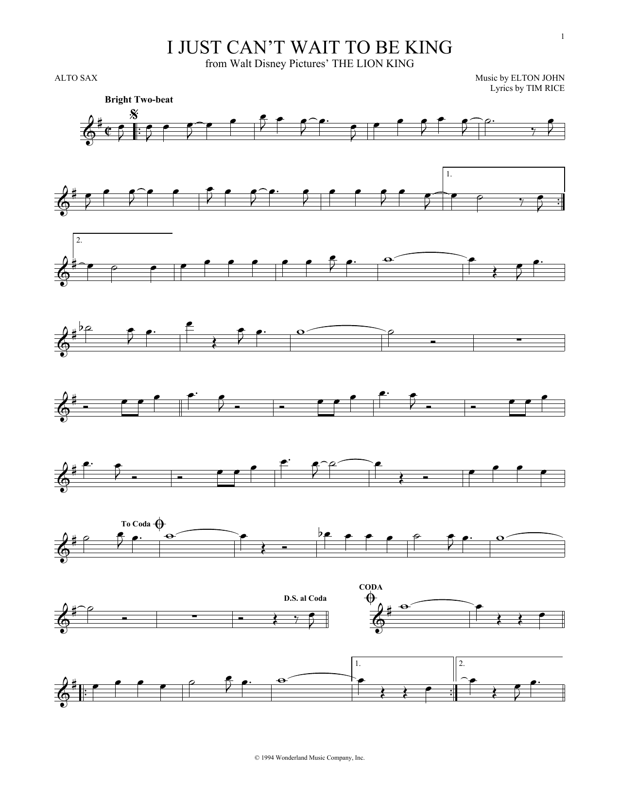 Product gallery: Page 1 of 1 I Just Can't Wait To Be King (from The Lion King), Elton John