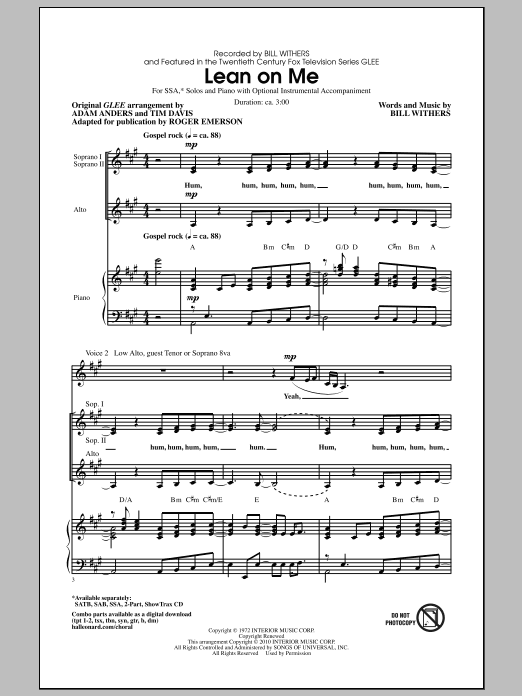 Product gallery: Page 1 of 1 Lean On Me (ed. Roger Emerson), Glee Cast