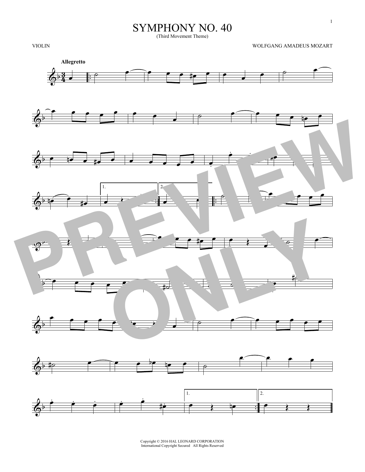 Product gallery: Page 1 of 1 Symphony No. 40 In G Minor, Third Movement ("Minuet"), Wolfgang Amadeus Mozart