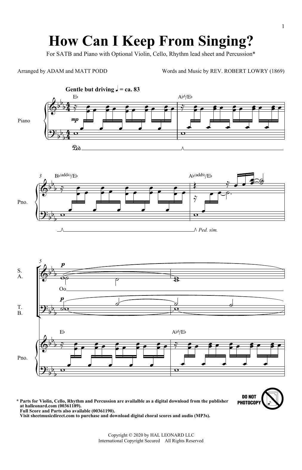 Produktbild zu: How Can I Keep From Singing (arr. Matt and Adam Podd)