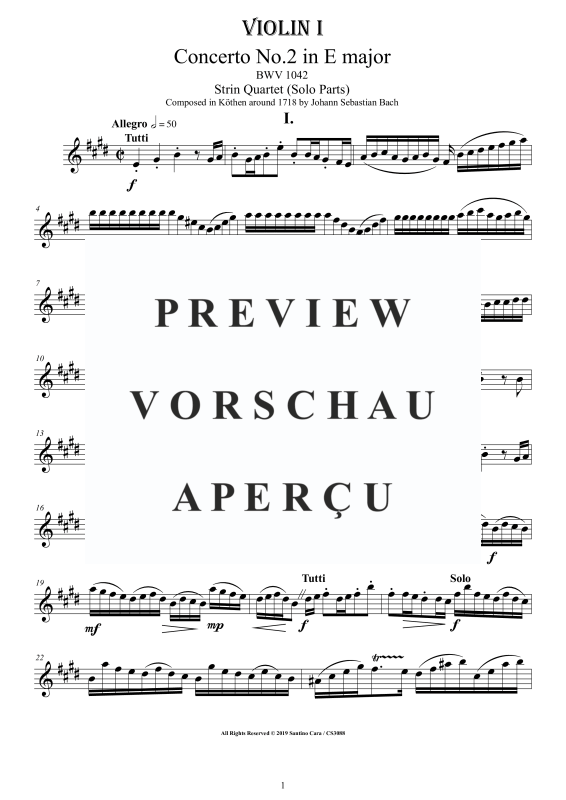 Product gallery: Page 2 of 11 Concerto No.2 in E-Dur BWV 1042, , String Quartet - Individual Parts