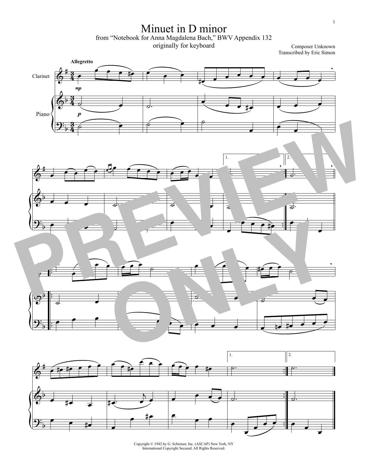 Product picture to: Minuet In D Minor, BWV Appendix 132