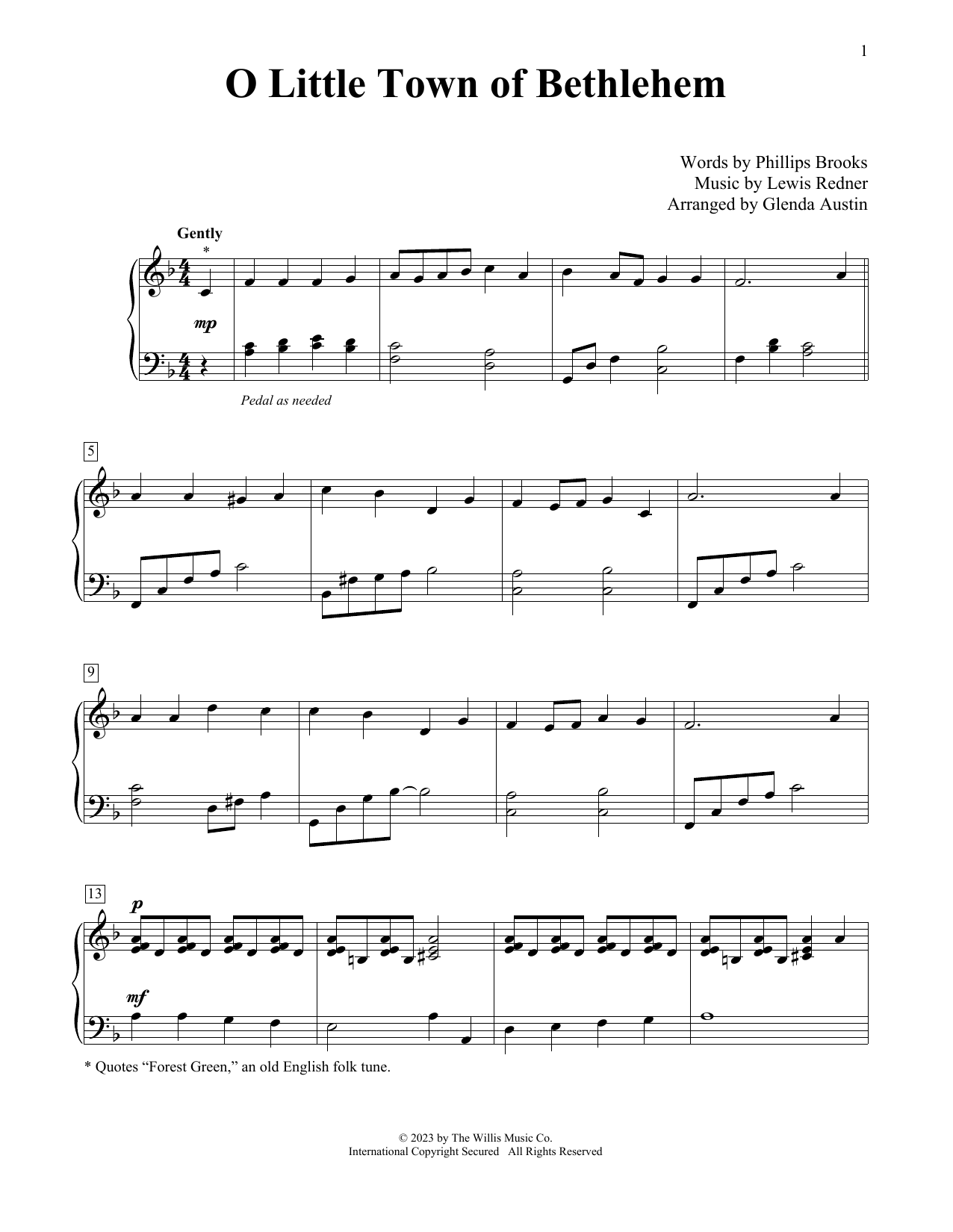 Produktbild zu: O Little Town Of Bethlehem (arr. Glenda Austin)