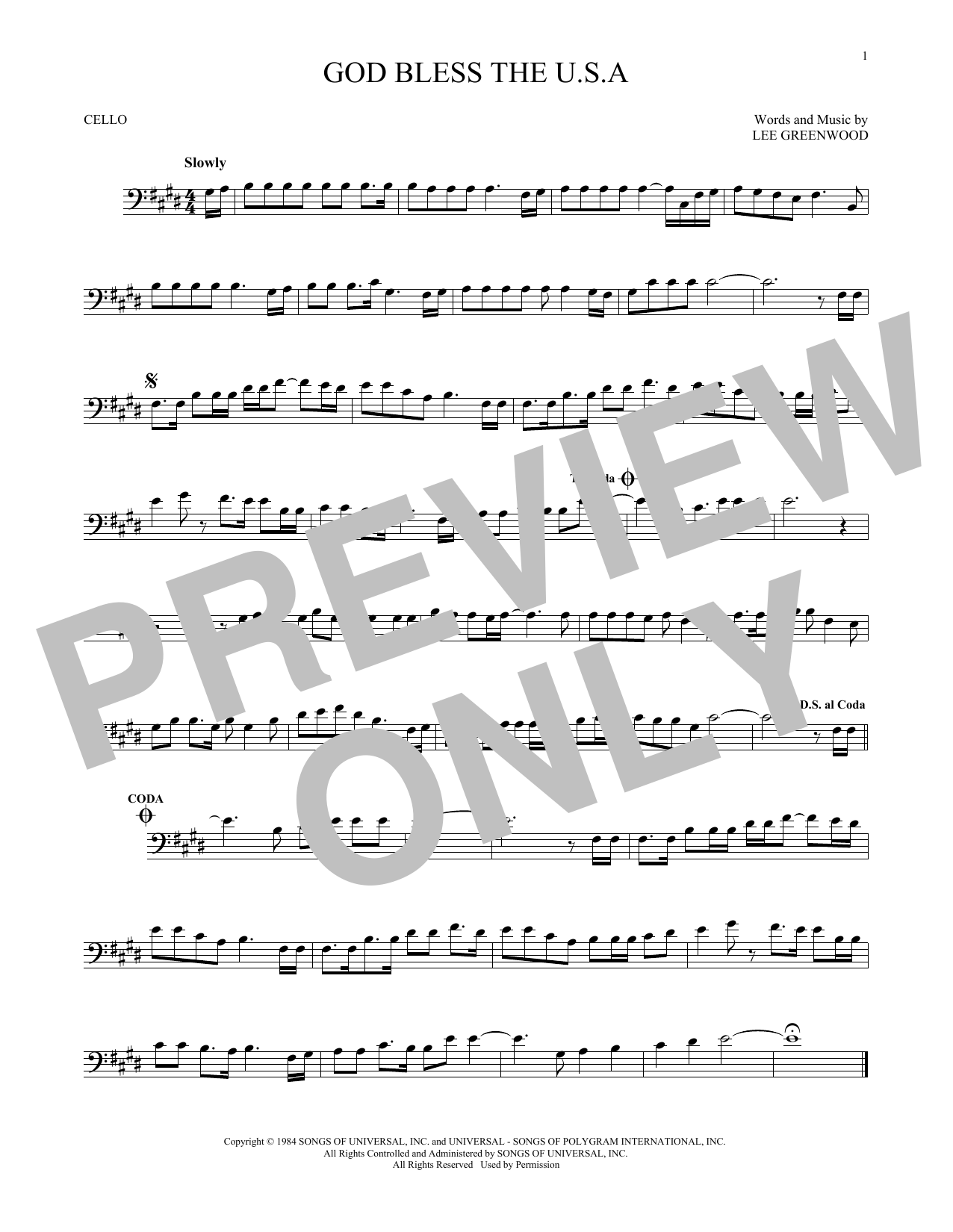 Produktgalerie: Seite 1 von 1 God Bless The U.S.A., Lee Greenwood, Violoncello