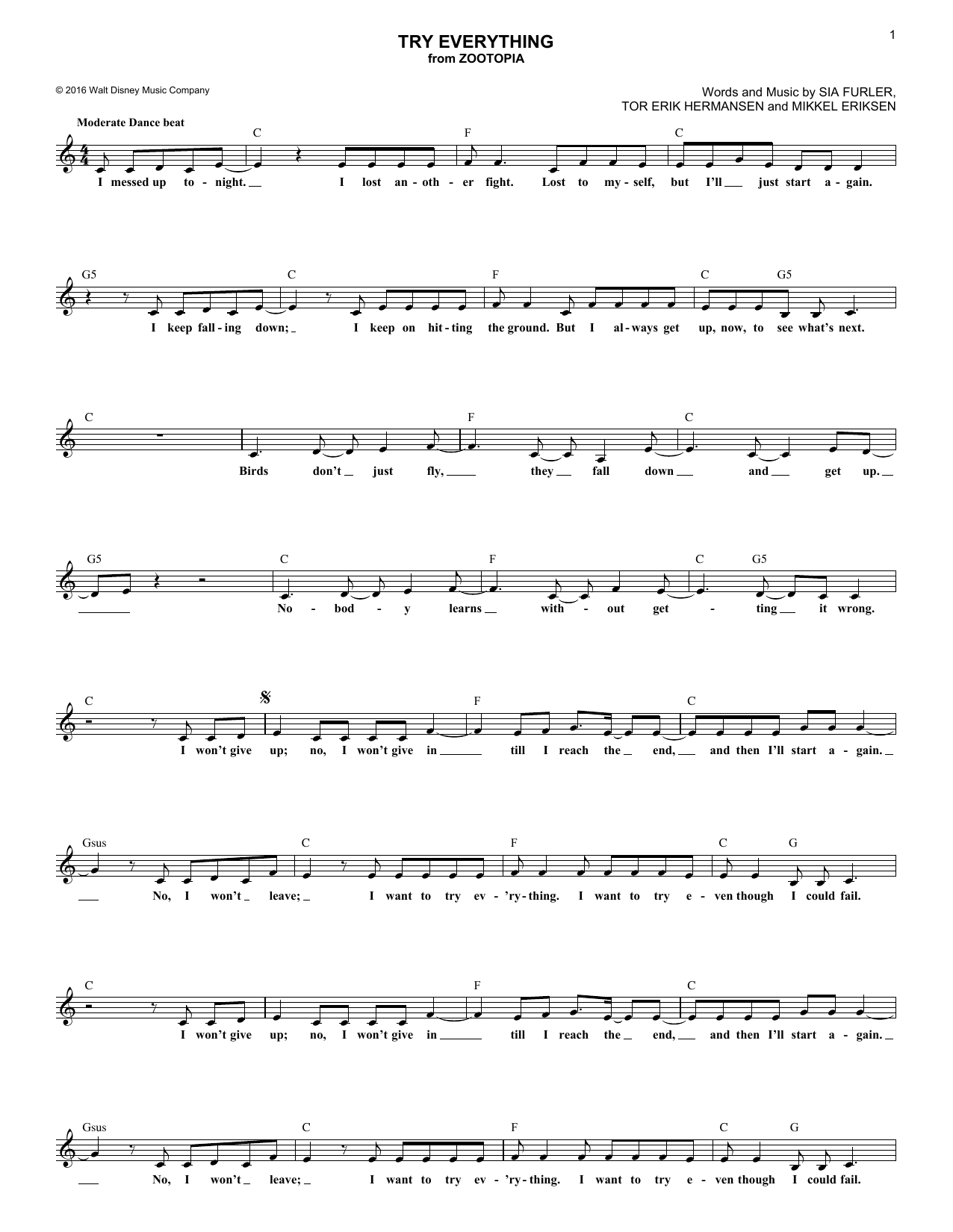 Product picture to: Try Everything (from Zootopia) - Shakira