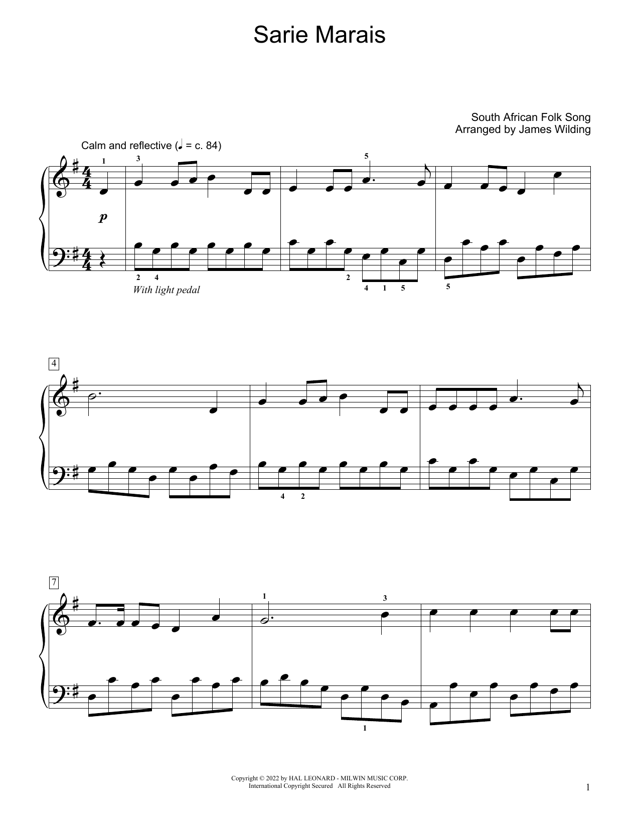 Produktbild zu: Sarie Marais (arr. James Wilding)