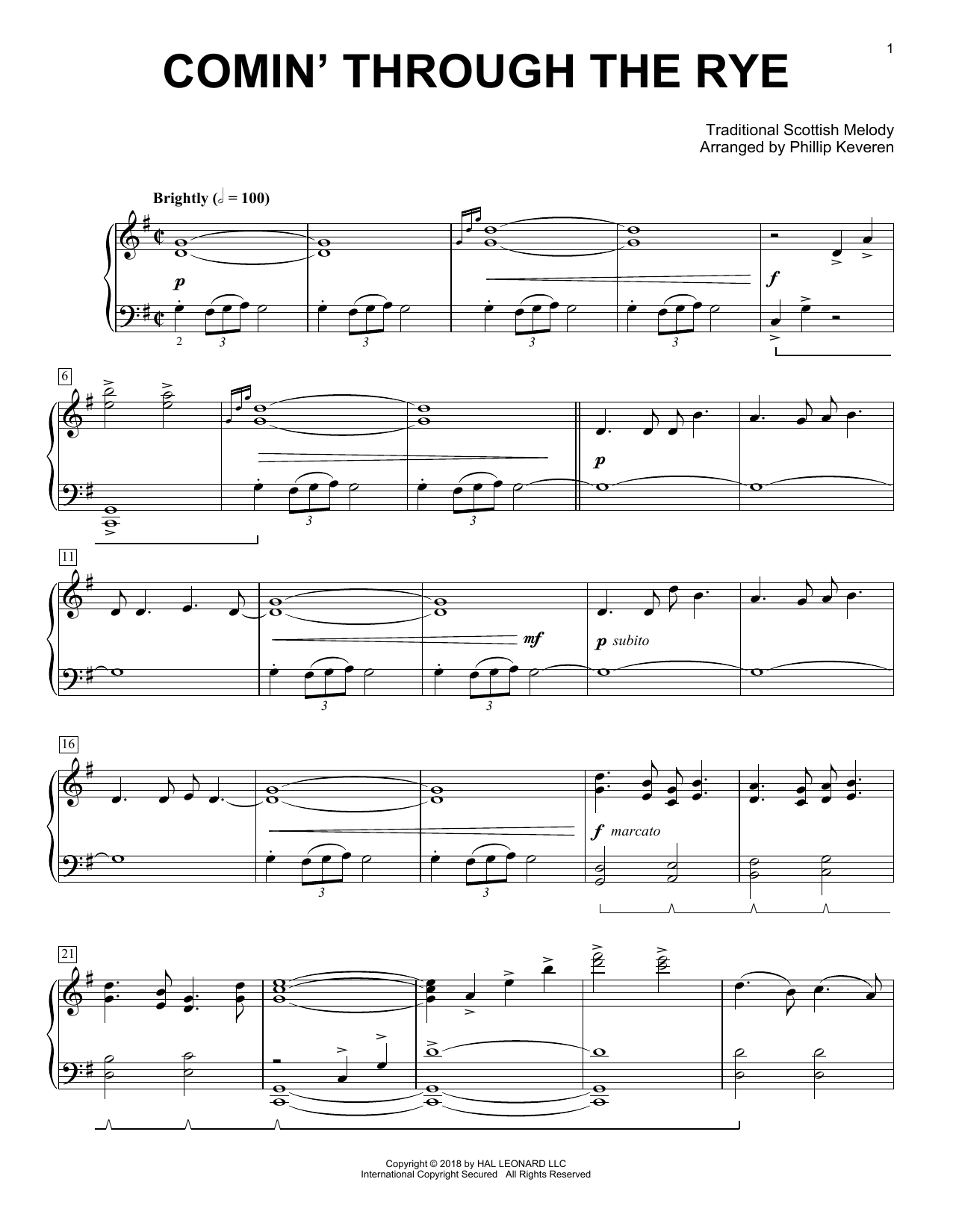 Produktbild zu: Comin' Through The Rye [Classical version] (arr. Phillip Keveren)