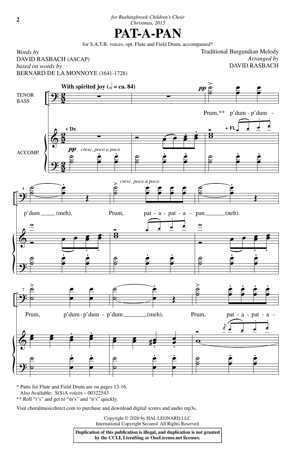 Product gallery: Page 1 of 1 Pat-A-Pan (arr. David Rasbach), Traditional Burgundian Melody