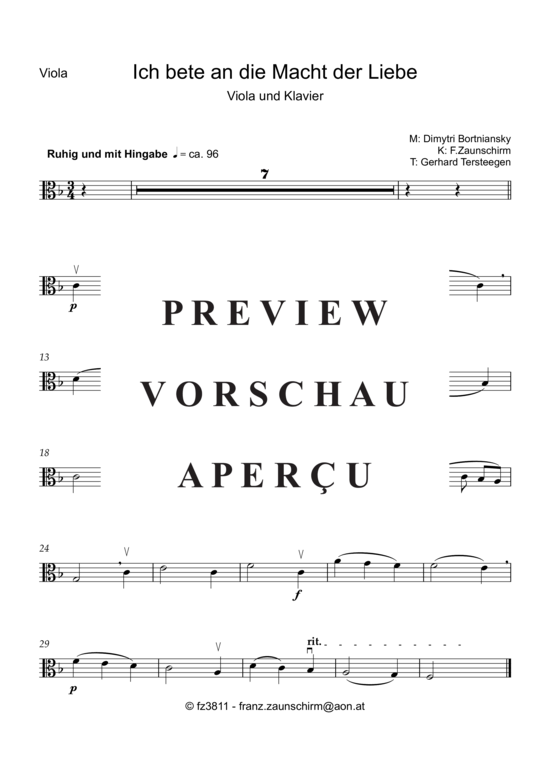 Product picture to: Ich bete an die Macht der Liebe (Viola Solo + Klavier-Playback) Dmitri Bortniansky (Zaunschirm)