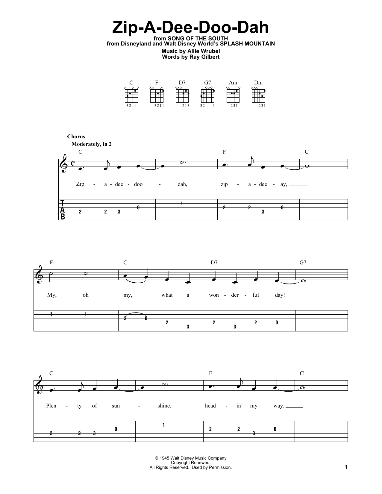 Product picture to: Zip-A-Dee-Doo-Dah (from Song Of The South)