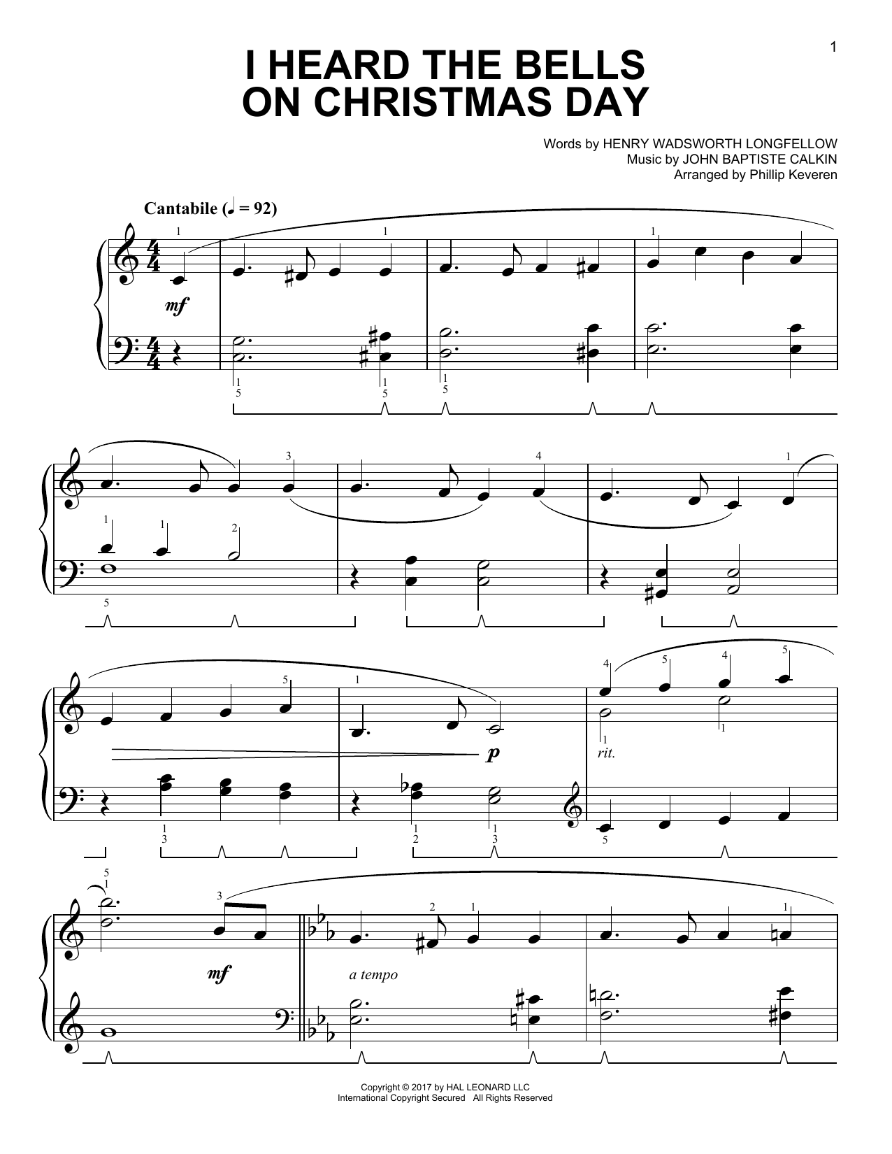 Product gallery: Page 1 of 1 I Heard The Bells On Christmas Day [Classical version] (arr. Phillip Keveren), John Baptiste Calkin