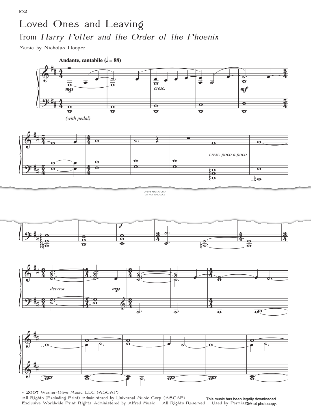 Produktgalerie: Seite 1 von 1 Loved Ones And Leaving (from 'Harry Potter And The Order Of The Phoenix'), Nicholas Hooper, Klavier