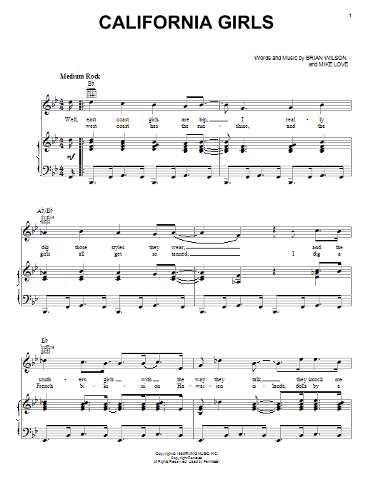 Produktgalerie: Seite 1 von 1 California Girls, The Beach Boys, Gesang, Gitarre, Klavier