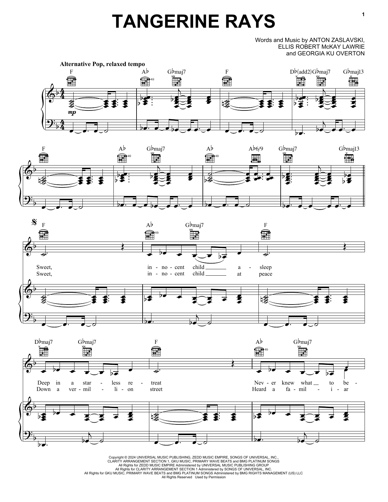 Produktgalerie: Seite 1 von 1 Tangerine Rays (feat. Bea Miller), Zedd, Gesang, Gitarre, Klavier