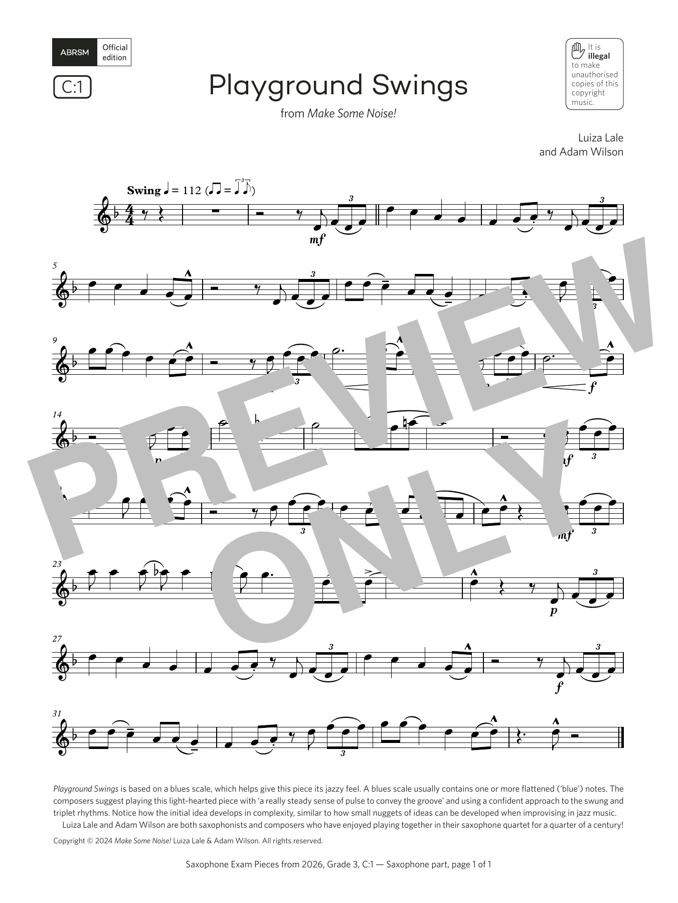 Product gallery: Page 1 of 1 Playground Swings (Grade 3, list C1, from the ABRSM Saxophone Syllabus from 2026), Adam Wilson