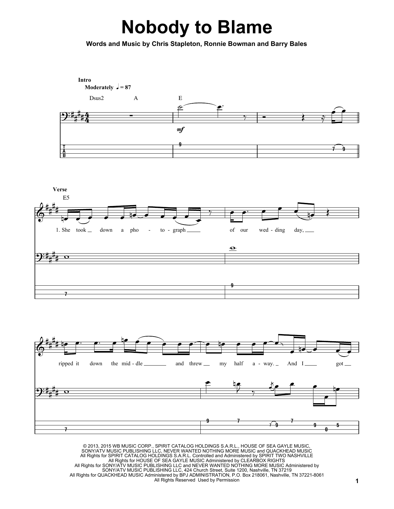 Produktgalerie: Seite 1 von 1 Nobody To Blame, Chris Stapleton, E-Bass