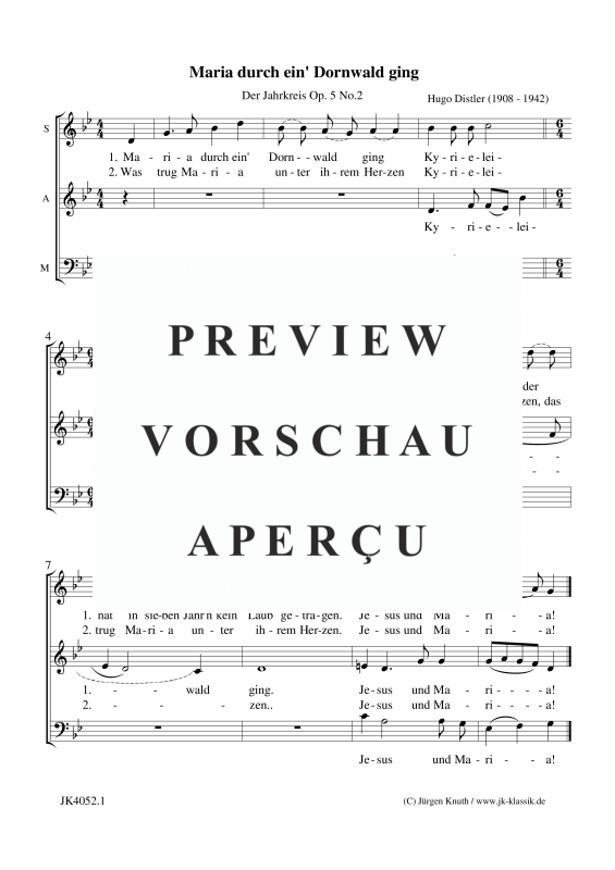 gallery: Maria durch ein´ Dornwald ging (Der Jahrkreis, Op.5 No.2), , (Gemischter Chor 3-stimmig SAM)