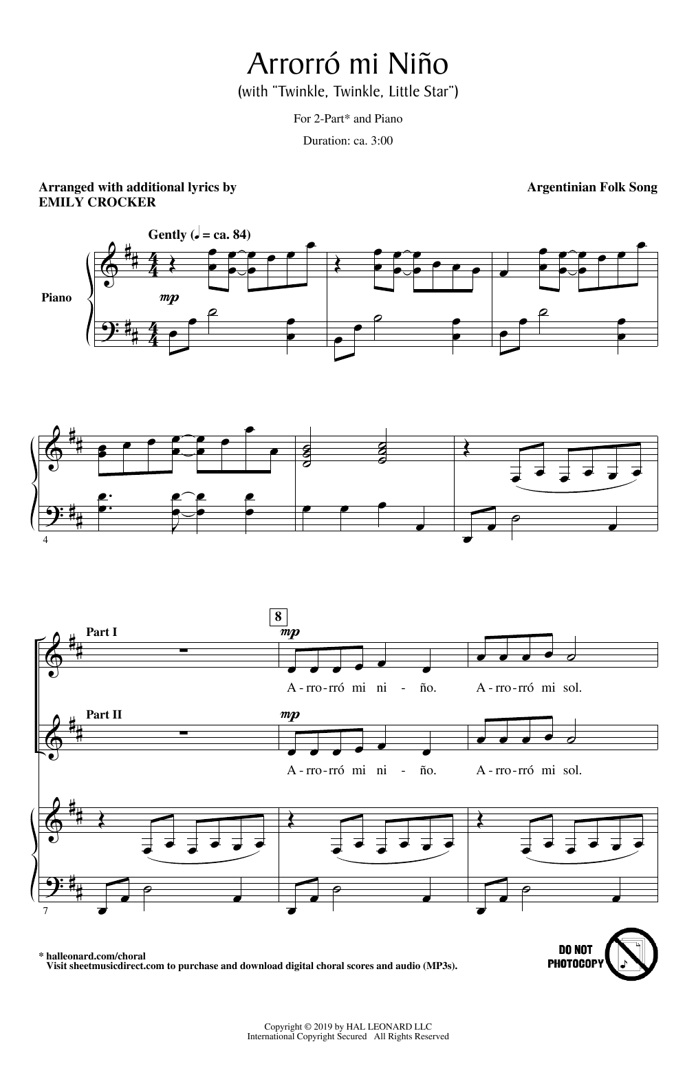 Produktgalerie: Seite 1 von 1 Arrorró Mi Niño (Lullaby, My Baby) (with Twinkle, Twinkle, Little Star) (arr. Emily Crocker), Argentinian Folksong, Chor