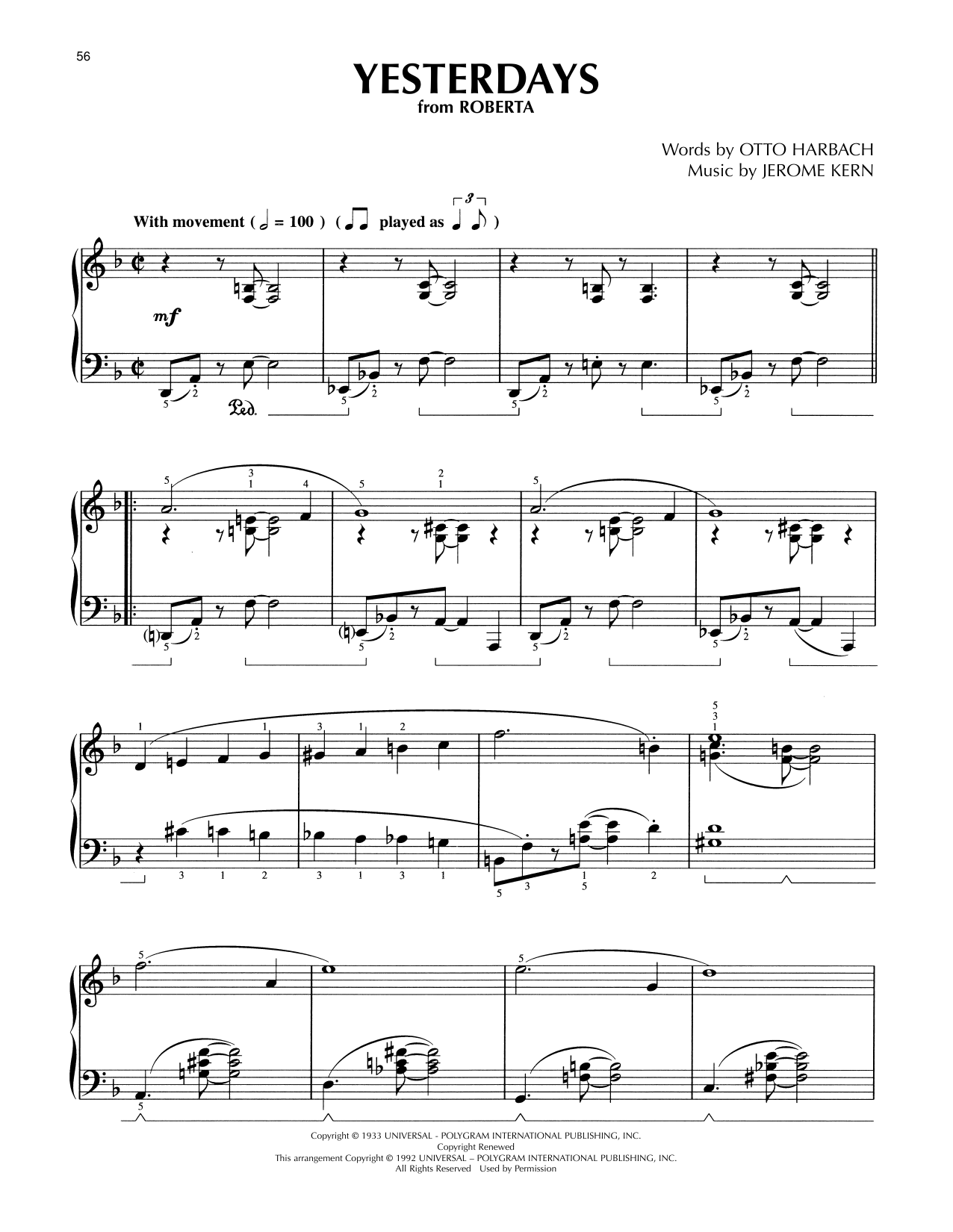 Product picture to: Yesterdays (from Roberta) (arr. Lee Evans)