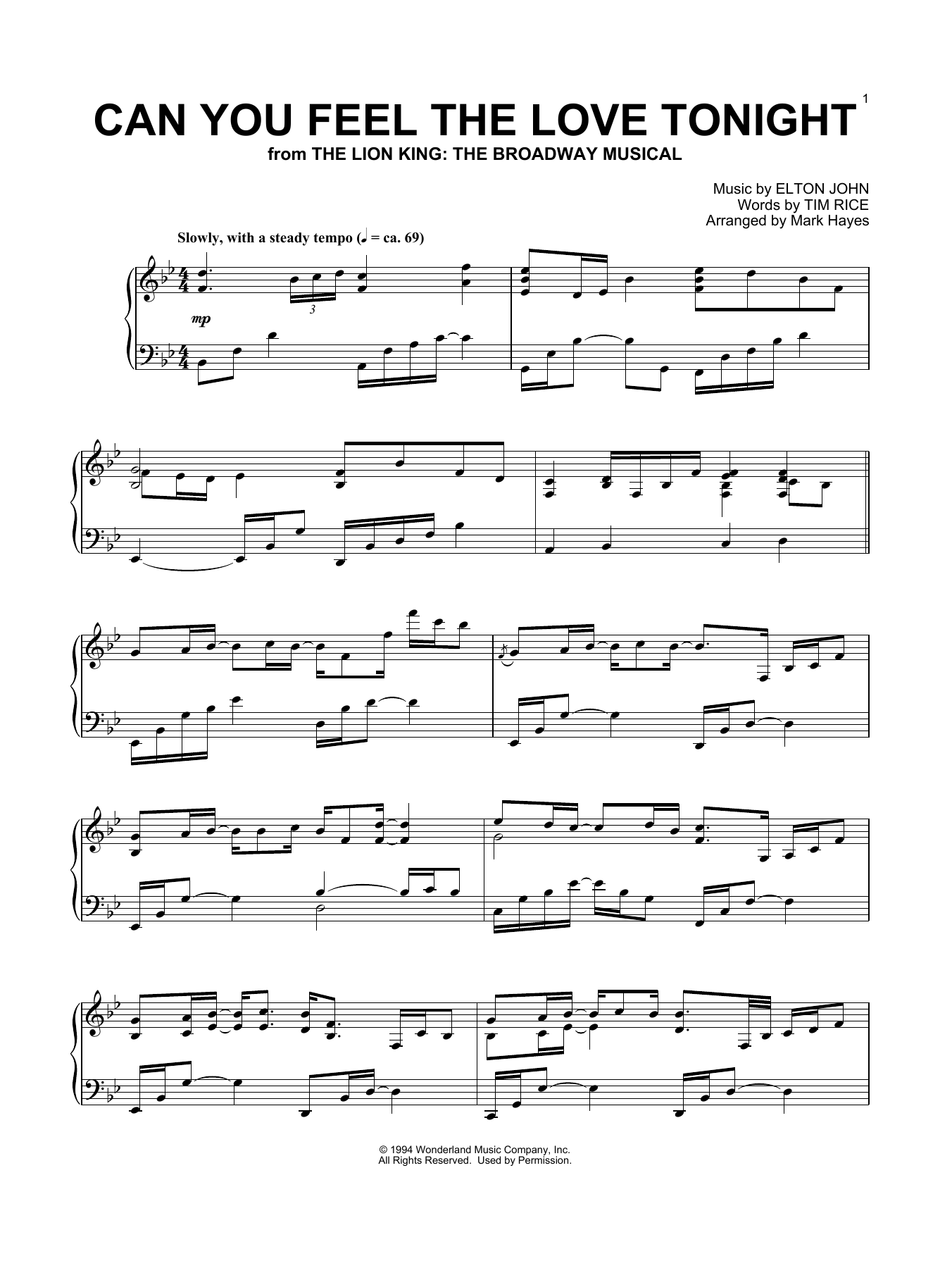 Produktbild zu: Can You Feel The Love Tonight (from The Lion King) (arr. Mark Hayes)
