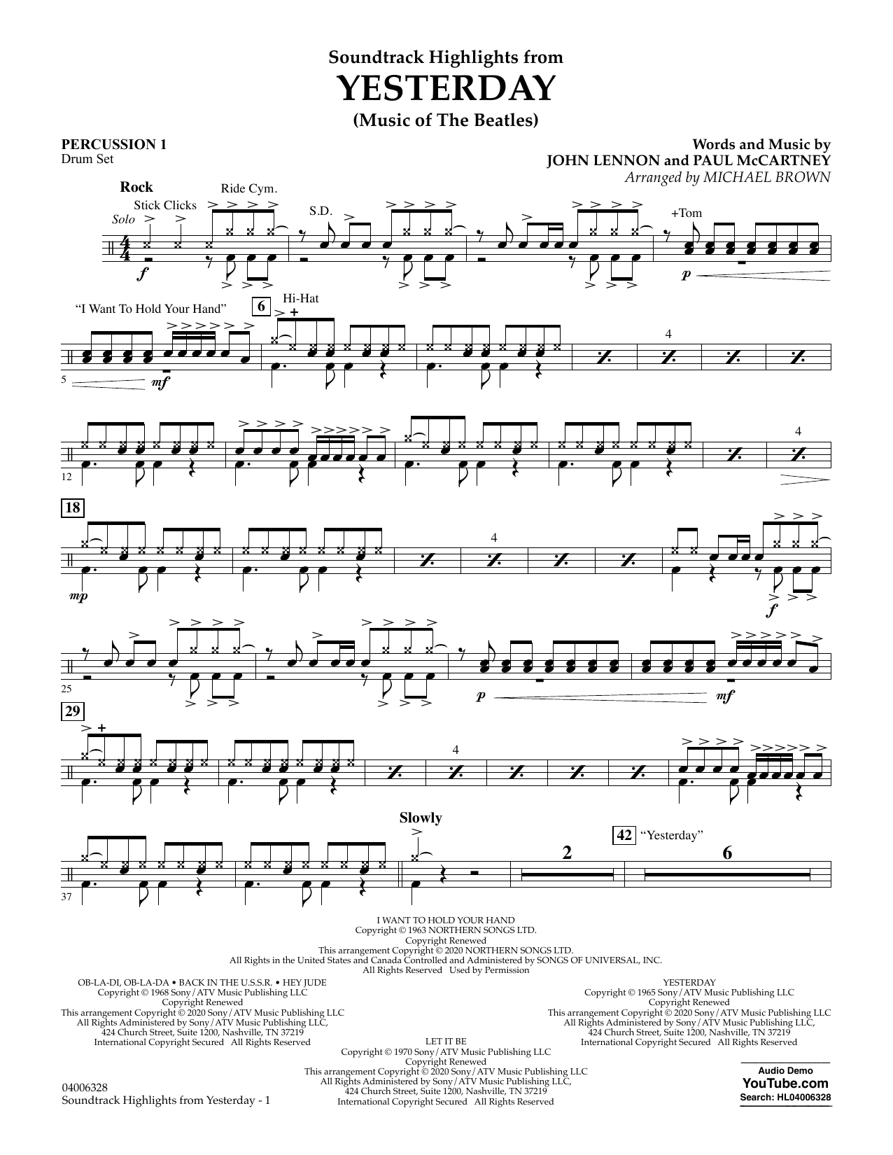 Produktgalerie: Seite 1 von 1 Highlights from Yesterday (Music Of The Beatles) (arr. Michael Brown) - Percussion 1, The Beatles, Ensemble