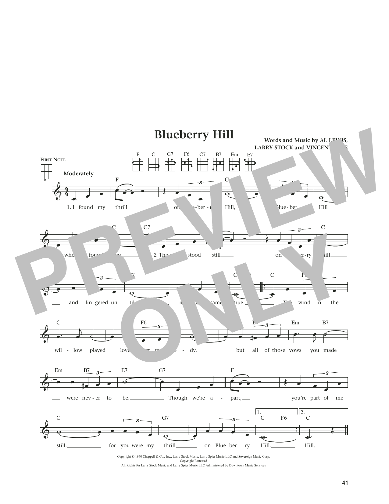 Product gallery: Page 1 of 1 Blueberry Hill (from The Daily Ukulele) (arr. Jim Beloff), Fats Domino