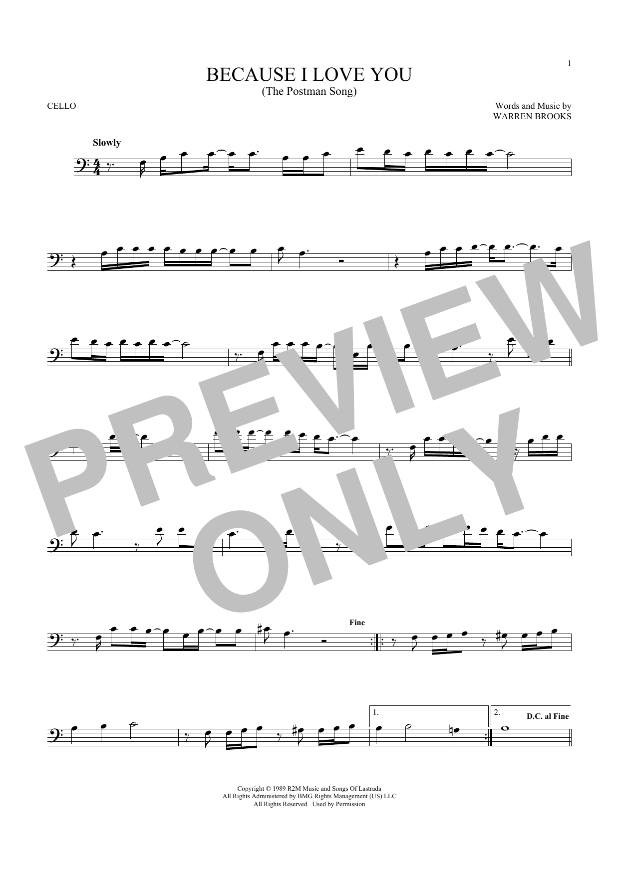 Produktgalerie: Seite 1 von 1 Because I Love You (The Postman Song), Stevie B, Violoncello